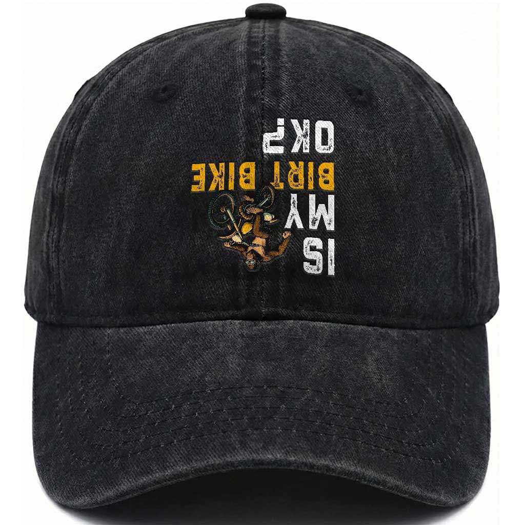 Funny Bigfoot Sasquatch Biker Washed Cotton Baseball Cap Is My Dirt Bike OK TS14 Washed Cap Universal Fit Black Print Your Wear