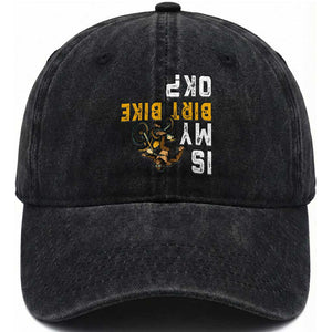 Funny Bigfoot Sasquatch Biker Washed Cotton Baseball Cap Is My Dirt Bike OK TS14 Washed Cap Universal Fit Black Print Your Wear