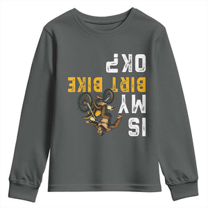 Funny Bigfoot Sasquatch Biker Youth Sweatshirt Is My Dirt Bike OK TS14 Dark Heather Print Your Wear