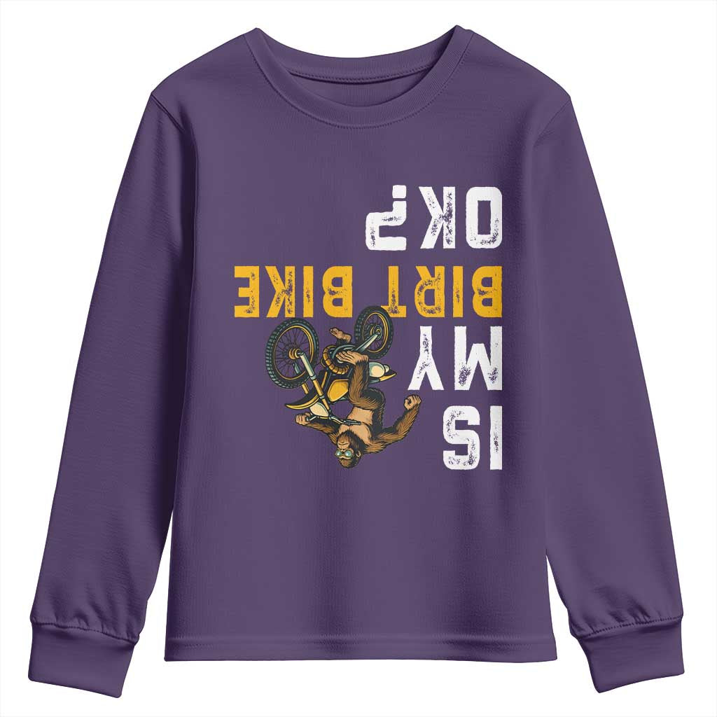 Funny Bigfoot Sasquatch Biker Youth Sweatshirt Is My Dirt Bike OK TS14 Purple Print Your Wear