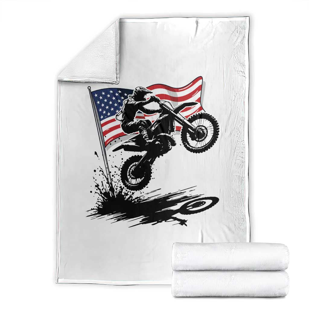 Dirt Bike American Flag Motocross Throw Blanket TS14 White Print Your Wear