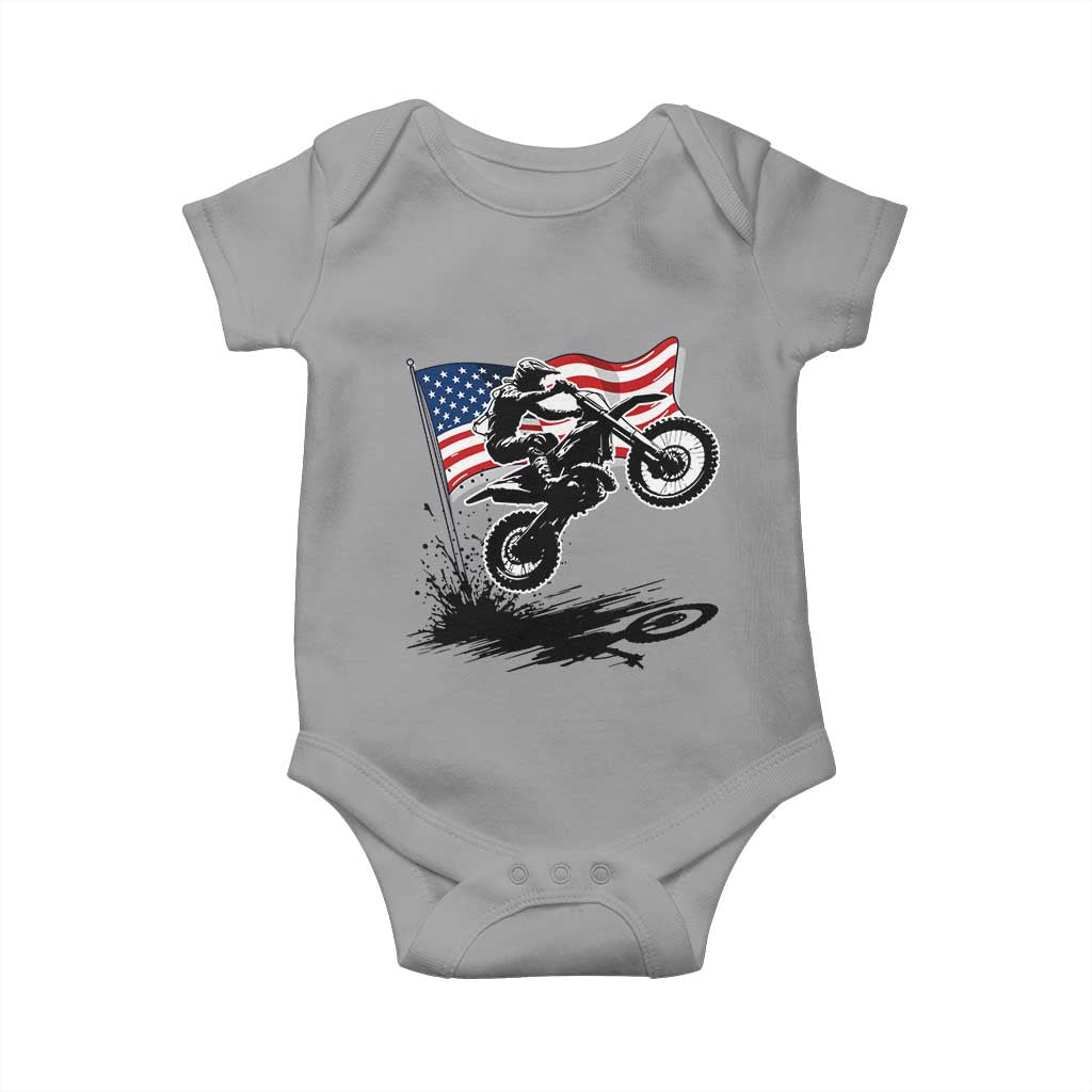 Dirt Bike American Flag Motocross Baby Onesie TS14 Sport Gray Print Your Wear