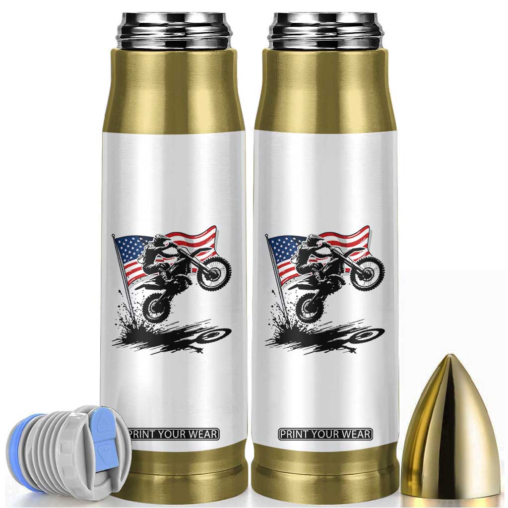 Dirt Bike American Flag Motocross Bullet Tumbler TS14 White Print Your Wear