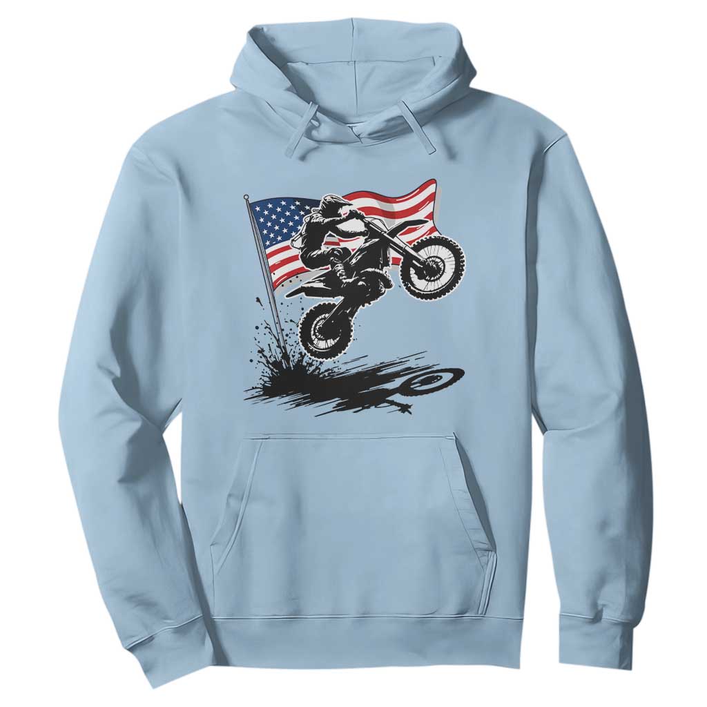 Dirt Bike American Flag Motocross Hoodie TS14 Light Blue Print Your Wear