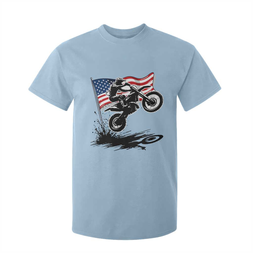 Dirt Bike American Flag Motocross T Shirt For Kid TS14 Light Blue Print Your Wear