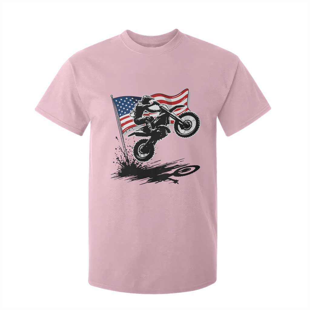 Dirt Bike American Flag Motocross T Shirt For Kid TS14 Light Pink Print Your Wear