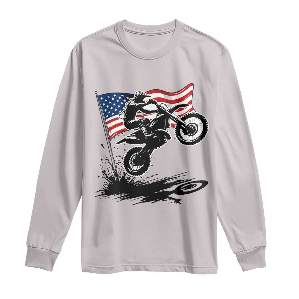 Dirt Bike American Flag Motocross Long Sleeve Shirt TS14 Ice Gray Print Your Wear