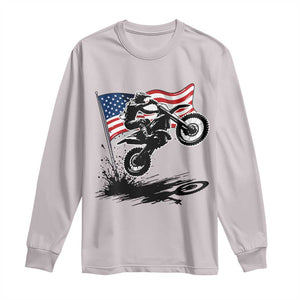 Dirt Bike American Flag Motocross Long Sleeve Shirt TS14 Ice Gray Print Your Wear