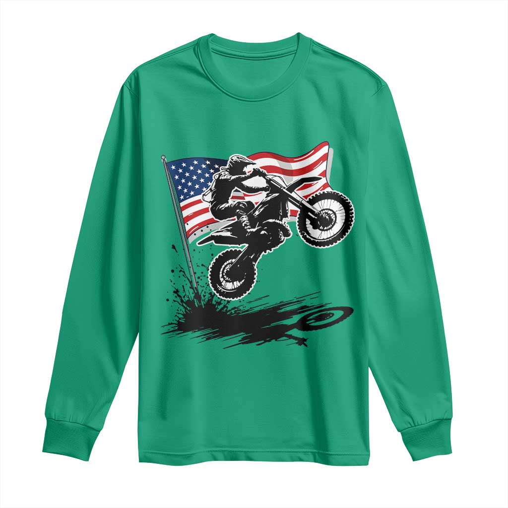 Dirt Bike American Flag Motocross Long Sleeve Shirt TS14 Irish Green Print Your Wear