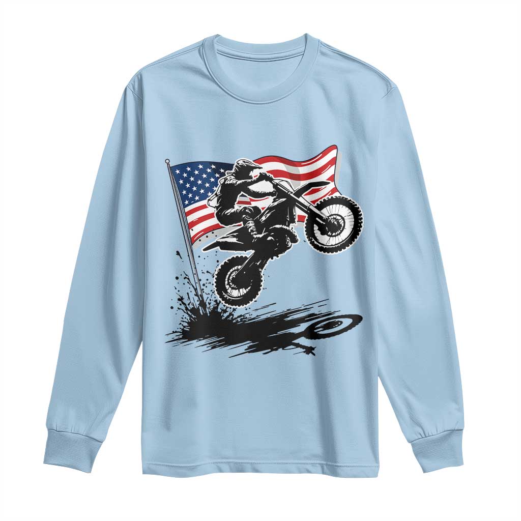 Dirt Bike American Flag Motocross Long Sleeve Shirt TS14 Light Blue Print Your Wear