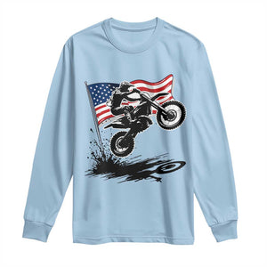 Dirt Bike American Flag Motocross Long Sleeve Shirt TS14 Light Blue Print Your Wear