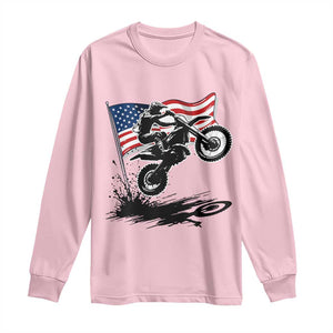 Dirt Bike American Flag Motocross Long Sleeve Shirt TS14 Light Pink Print Your Wear