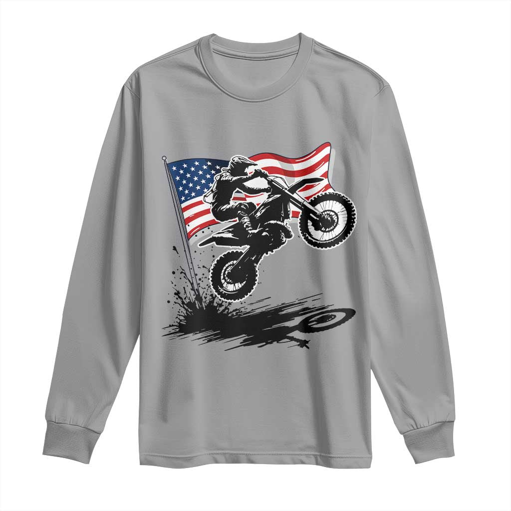 Dirt Bike American Flag Motocross Long Sleeve Shirt TS14 Sport Gray Print Your Wear