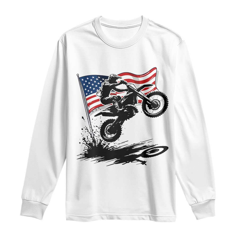 Dirt Bike American Flag Motocross Long Sleeve Shirt TS14 White Print Your Wear