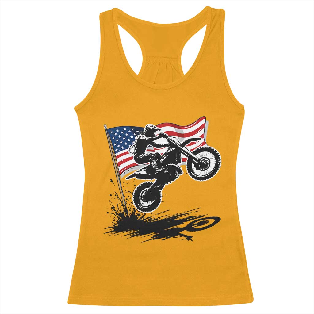 Dirt Bike American Flag Motocross Racerback Tank Top TS14 Gold Print Your Wear