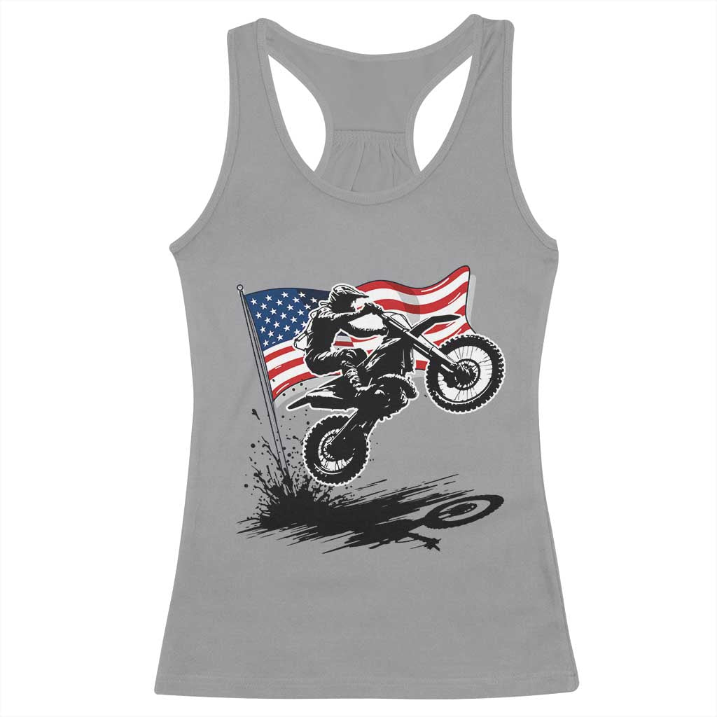Dirt Bike American Flag Motocross Racerback Tank Top TS14 Sport Gray Print Your Wear