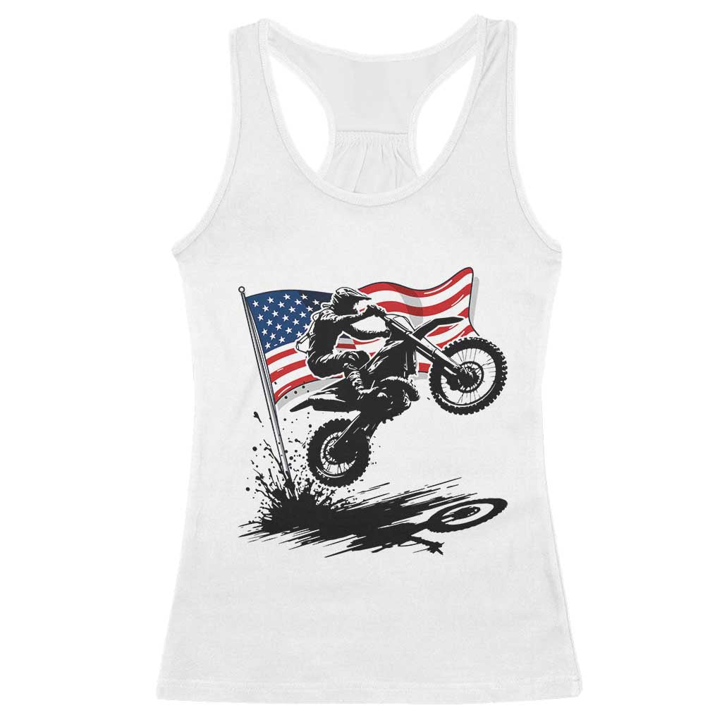 Dirt Bike American Flag Motocross Racerback Tank Top TS14 White Print Your Wear