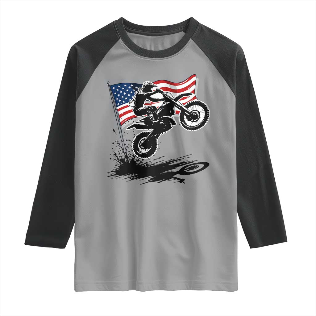 Dirt Bike American Flag Motocross Raglan Shirt TS14 Sport Gray Black Print Your Wear