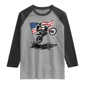 Dirt Bike American Flag Motocross Raglan Shirt TS14 Sport Gray Black Print Your Wear
