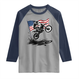 Dirt Bike American Flag Motocross Raglan Shirt TS14 Sport Gray Navy Print Your Wear