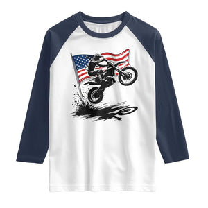 Dirt Bike American Flag Motocross Raglan Shirt TS14 White Navy Print Your Wear