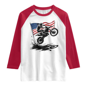 Dirt Bike American Flag Motocross Raglan Shirt TS14 White Red Print Your Wear