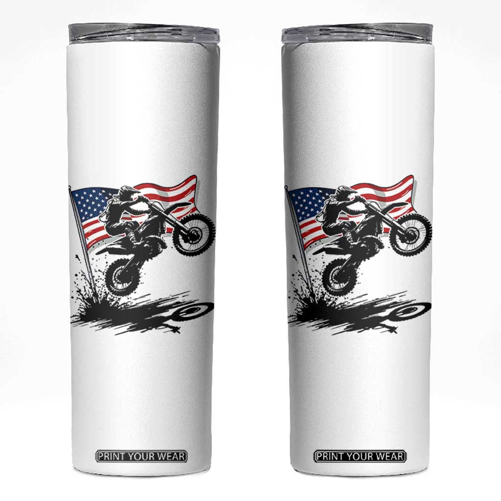 Dirt Bike American Flag Motocross Skinny Tumbler TS14 White Print Your Wear