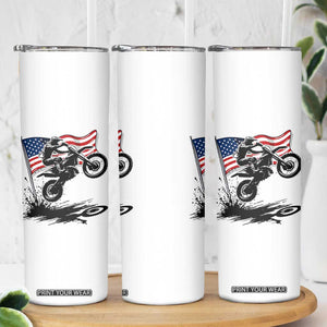 Dirt Bike American Flag Motocross Skinny Tumbler - Print Your Wear