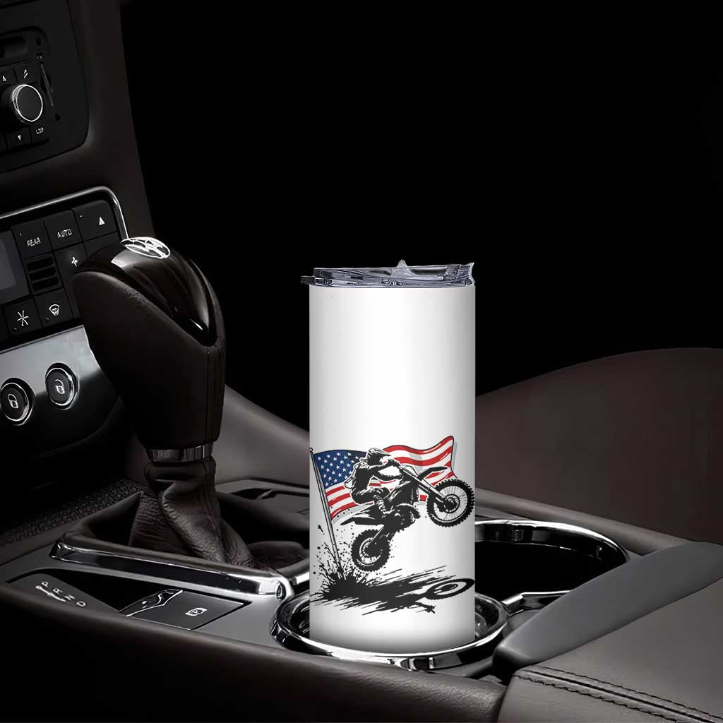 Dirt Bike American Flag Motocross Skinny Tumbler - Print Your Wear