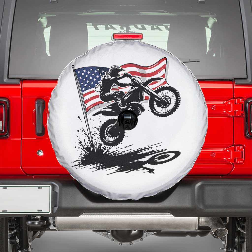 Dirt Bike American Flag Motocross Spare Tire Cover TS14 White Print Your Wear