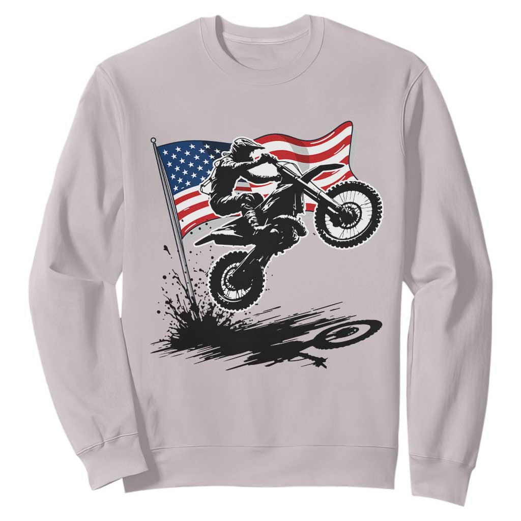 Dirt Bike American Flag Motocross Sweatshirt TS14 Ice Gray Print Your Wear