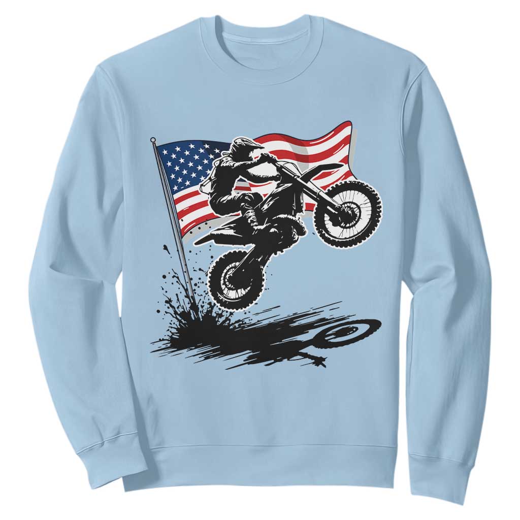 Dirt Bike American Flag Motocross Sweatshirt TS14 Light Blue Print Your Wear
