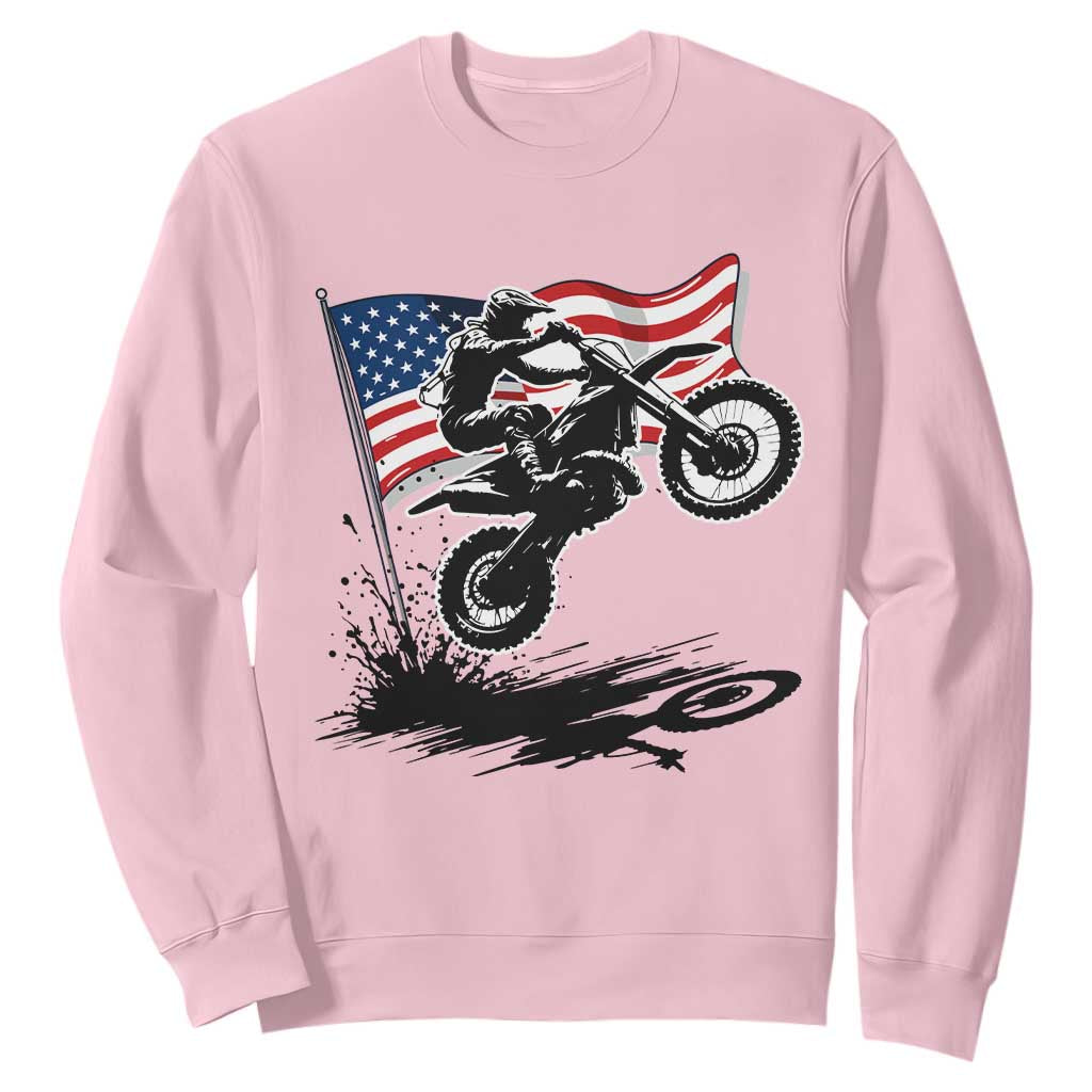 Dirt Bike American Flag Motocross Sweatshirt TS14 Light Pink Print Your Wear