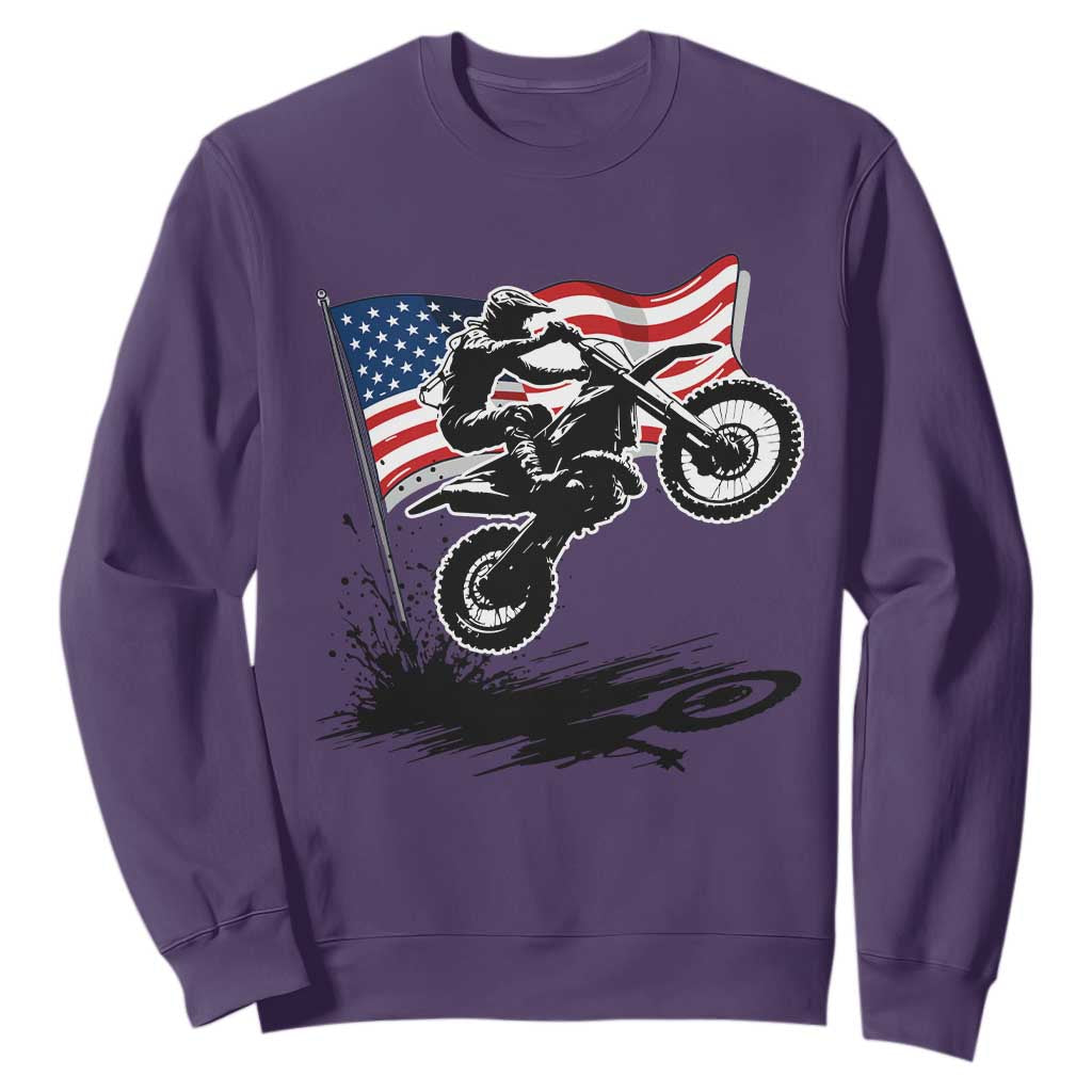 Dirt Bike American Flag Motocross Sweatshirt TS14 Purple Print Your Wear