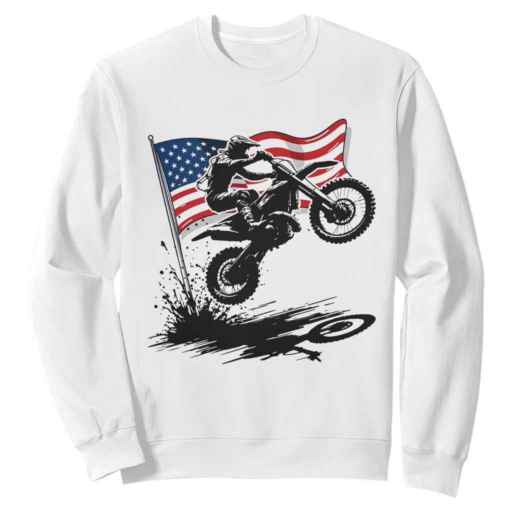 Dirt Bike American Flag Motocross Sweatshirt TS14 White Print Your Wear