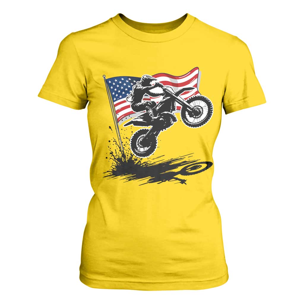 Dirt Bike American Flag Motocross T Shirt For Women TS14 Daisy Print Your Wear