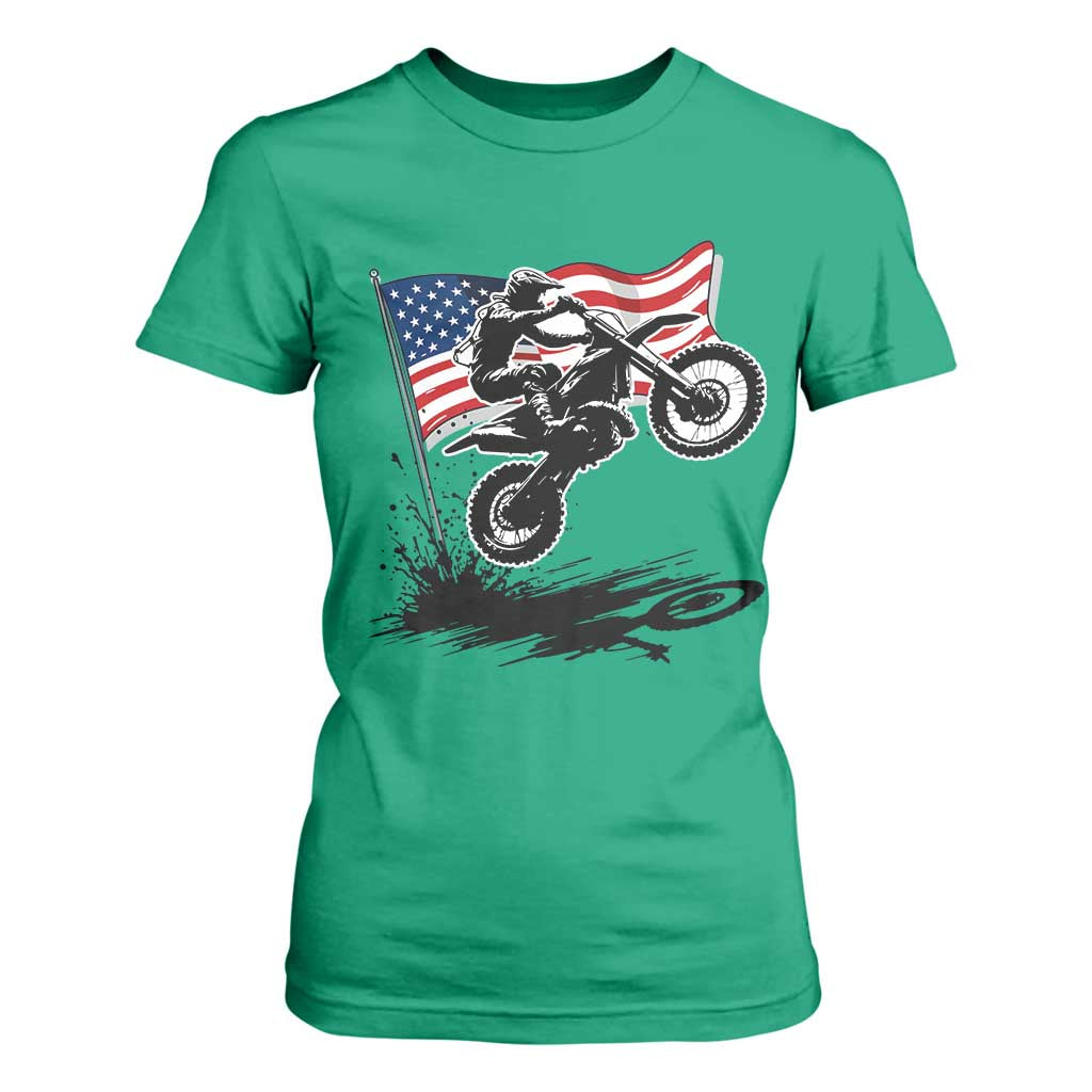 Dirt Bike American Flag Motocross T Shirt For Women TS14 Irish Green Print Your Wear