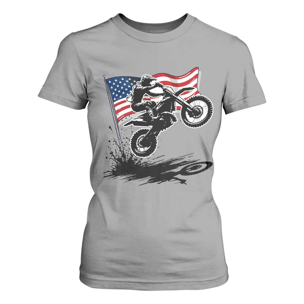 Dirt Bike American Flag Motocross T Shirt For Women TS14 Sport Gray Print Your Wear