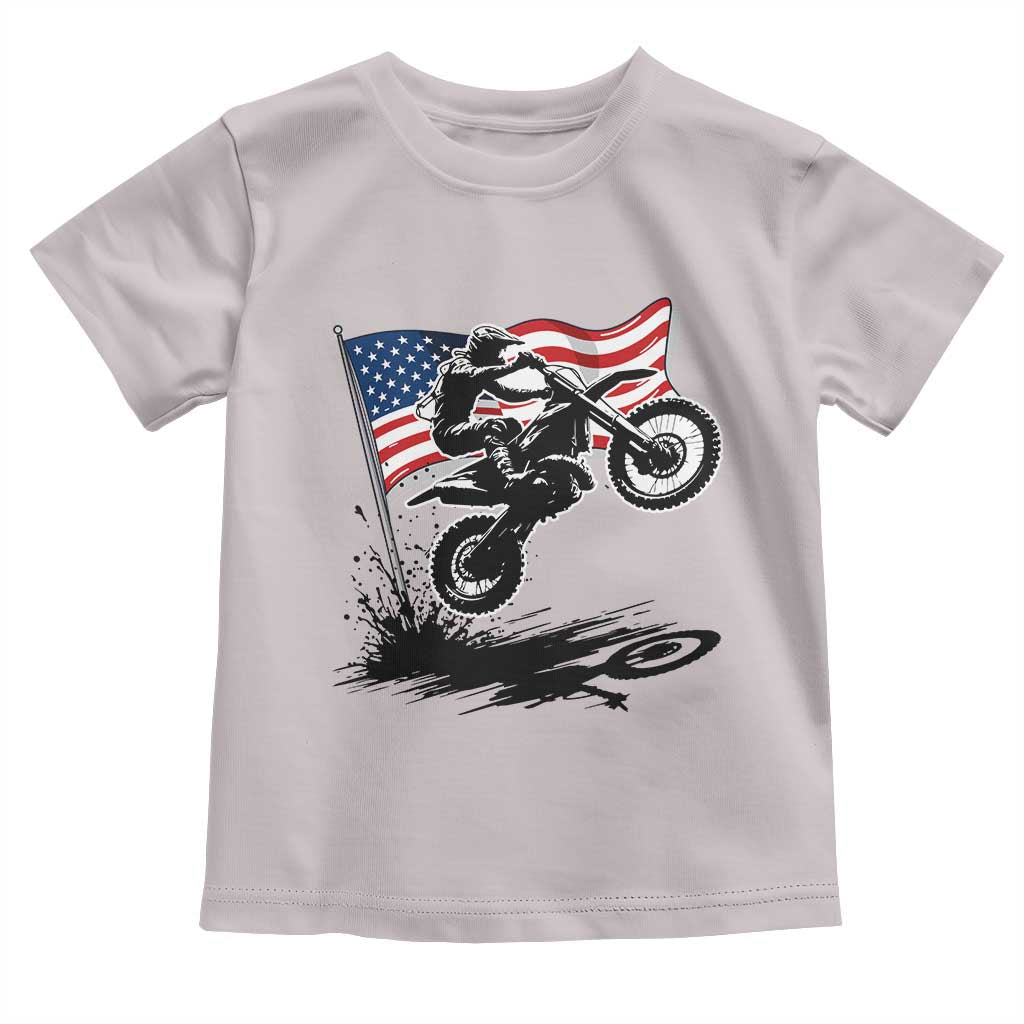 Dirt Bike American Flag Motocross Toddler T Shirt TS14 Ice Gray Print Your Wear