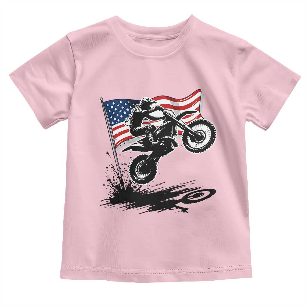 Dirt Bike American Flag Motocross Toddler T Shirt TS14 Light Pink Print Your Wear