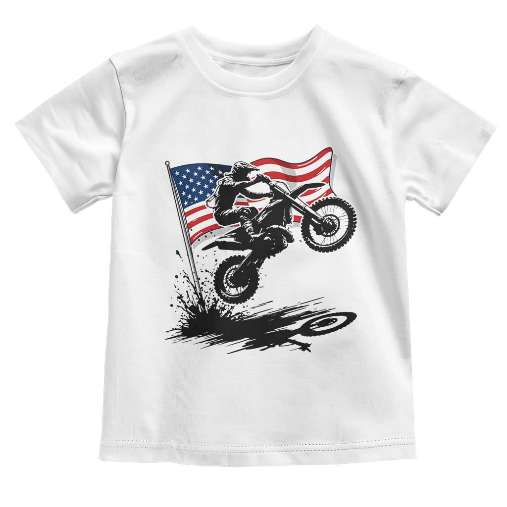 Dirt Bike American Flag Motocross Toddler T Shirt TS14 White Print Your Wear