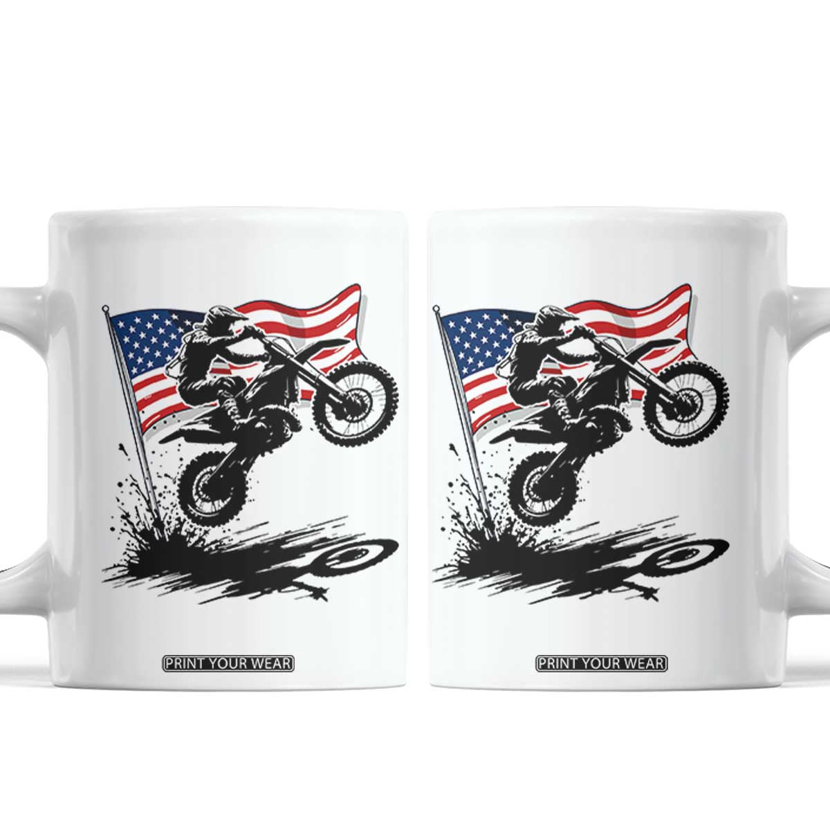 Dirt Bike American Flag Motocross Coffee Mug TS14 White Print Your Wear