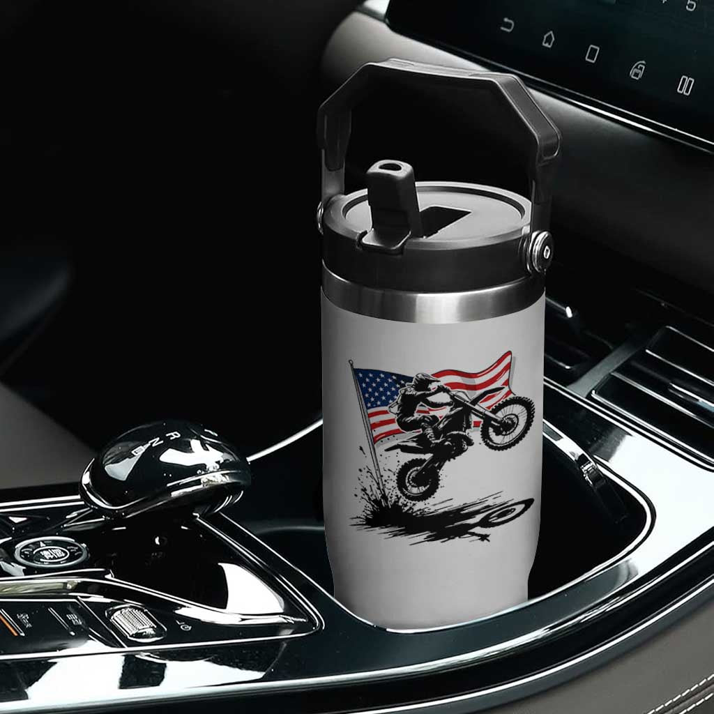 Dirt Bike American Flag Motocross Flip Straw Tumbler TS14 Print Your Wear
