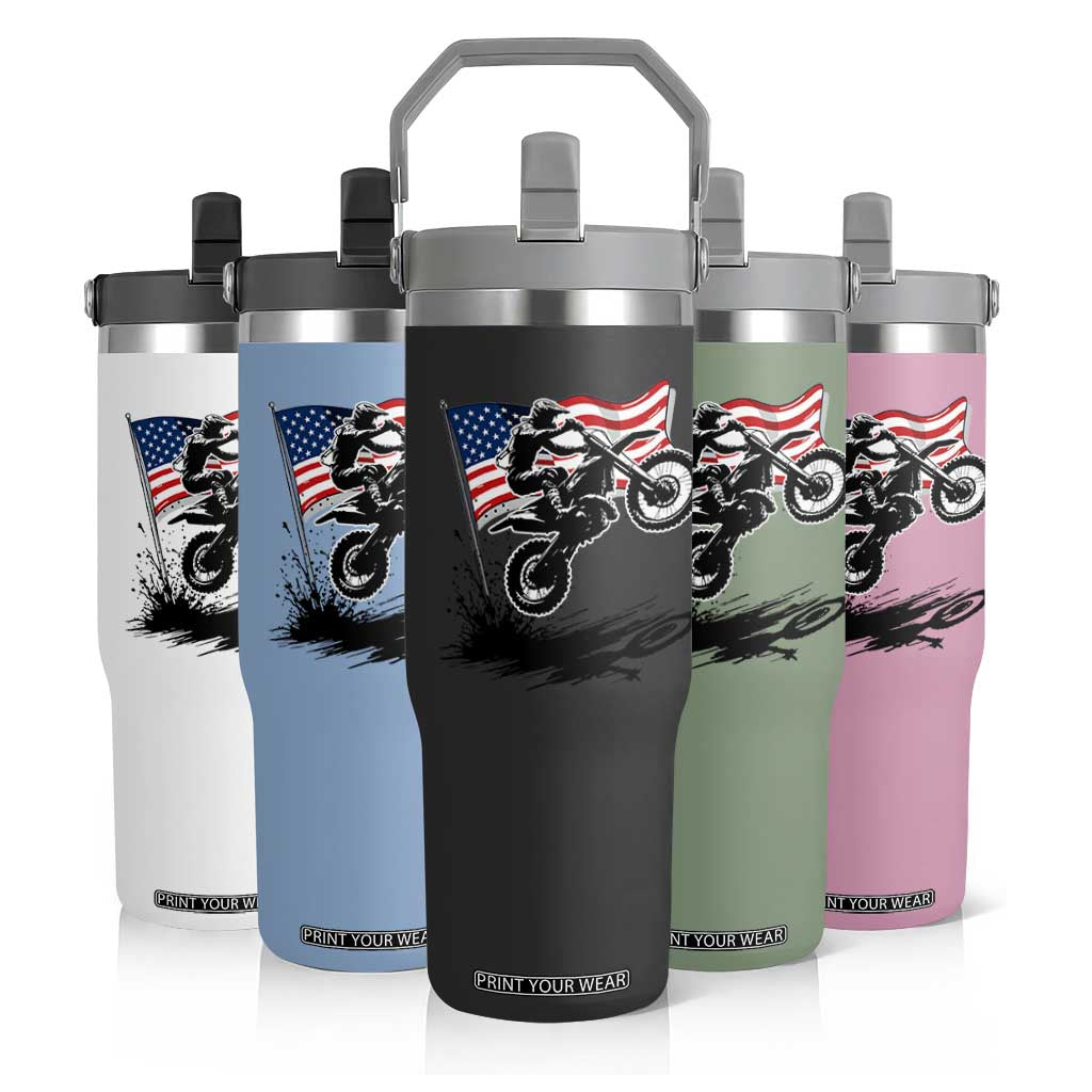 Dirt Bike American Flag Motocross Flip Straw Tumbler TS14 Print Your Wear