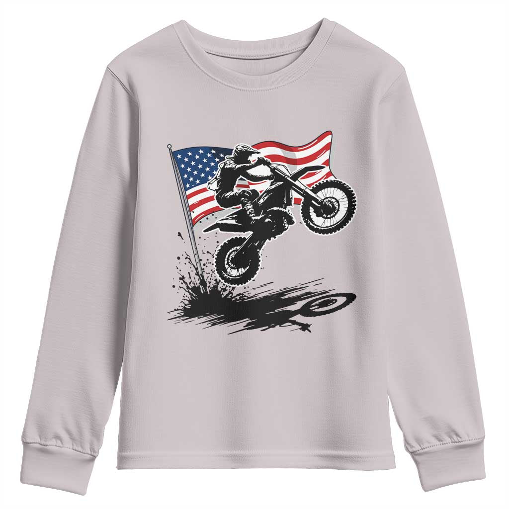 Dirt Bike American Flag Motocross Youth Sweatshirt TS14 Ice Gray Print Your Wear