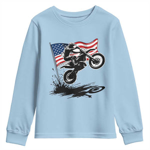 Dirt Bike American Flag Motocross Youth Sweatshirt TS14 Light Blue Print Your Wear