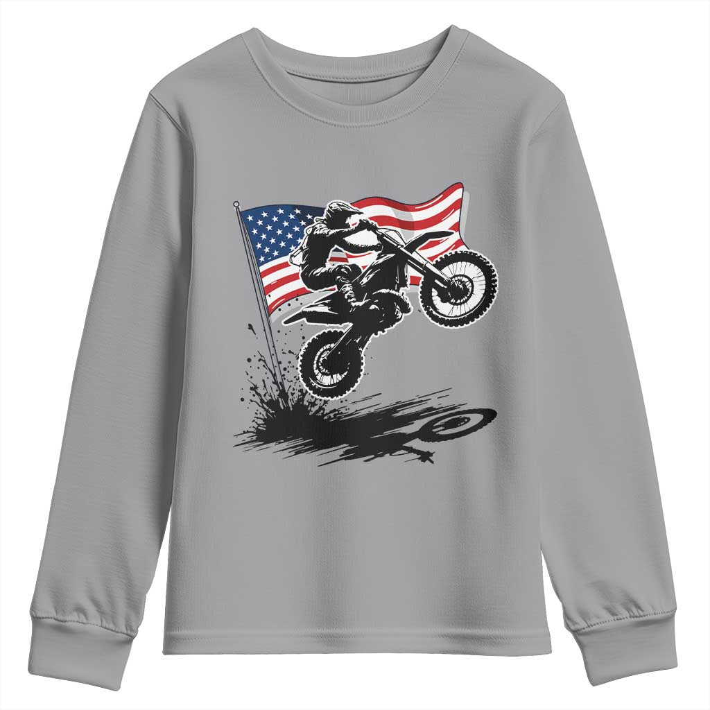 Dirt Bike American Flag Motocross Youth Sweatshirt TS14 Sport Gray Print Your Wear