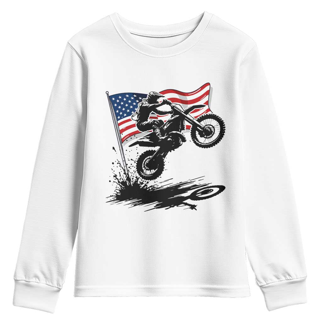 Dirt Bike American Flag Motocross Youth Sweatshirt TS14 White Print Your Wear