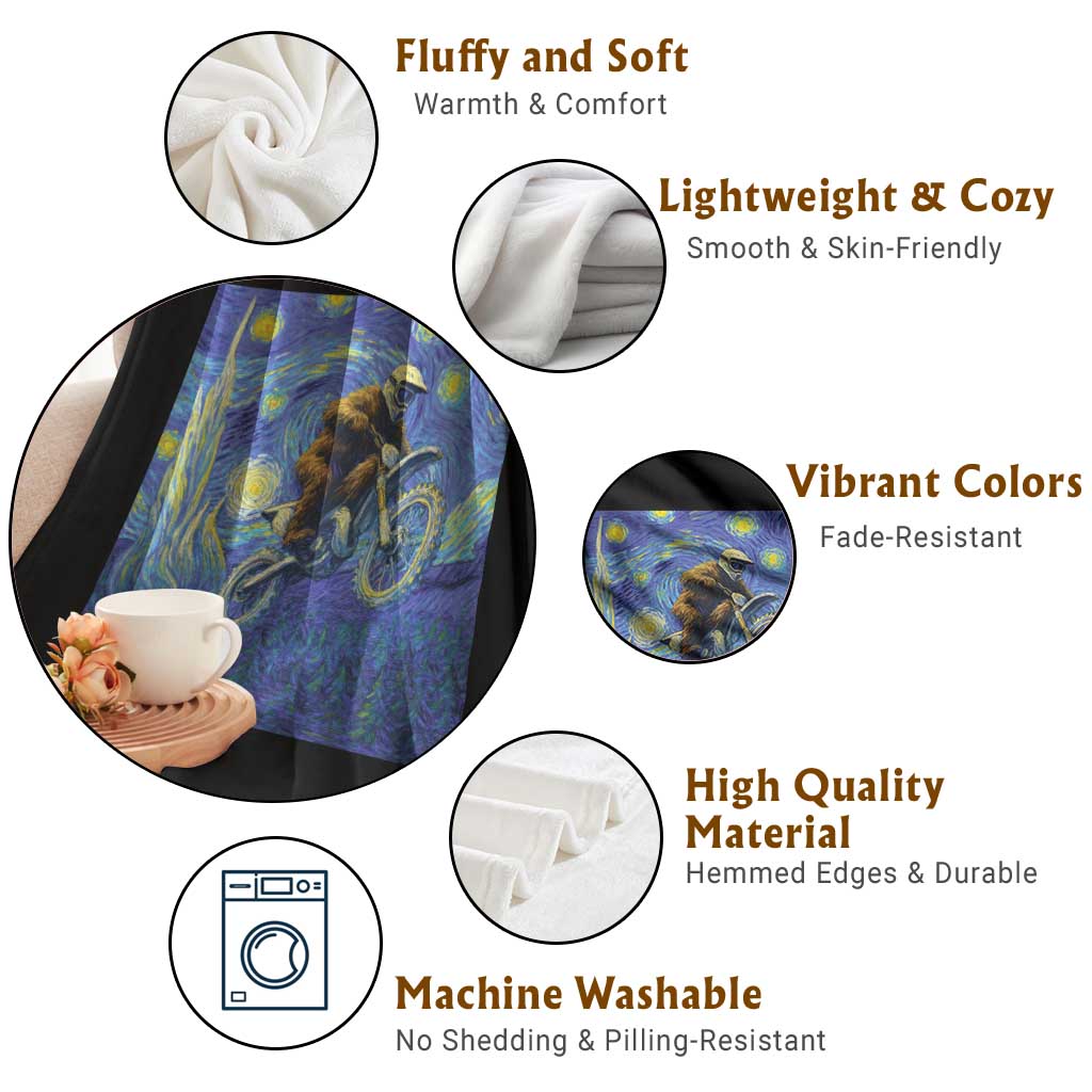 Bigfoot Dirt Bike Sasquatch Throw Blanket Starry Night Van Gogh Biker TS14 Print Your Wear