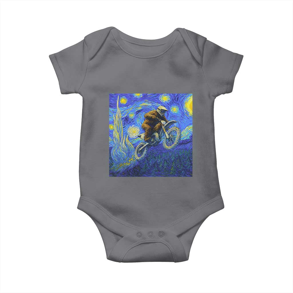 Bigfoot Dirt Bike Sasquatch Baby Onesie Starry Night Van Gogh Biker TS14 Charcoal Print Your Wear